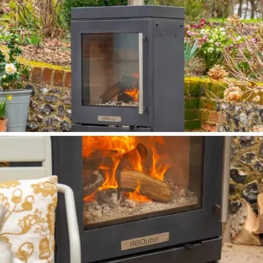 HEATQUBE Wood Burning Heater with 4 Wheel Base in Black