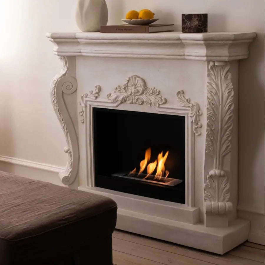 Scandiflames Ymir Freestanding Fireplace Surround with Bioethanol Burner - bioethanol fireplace - Ice Cold Spice | Grey/White