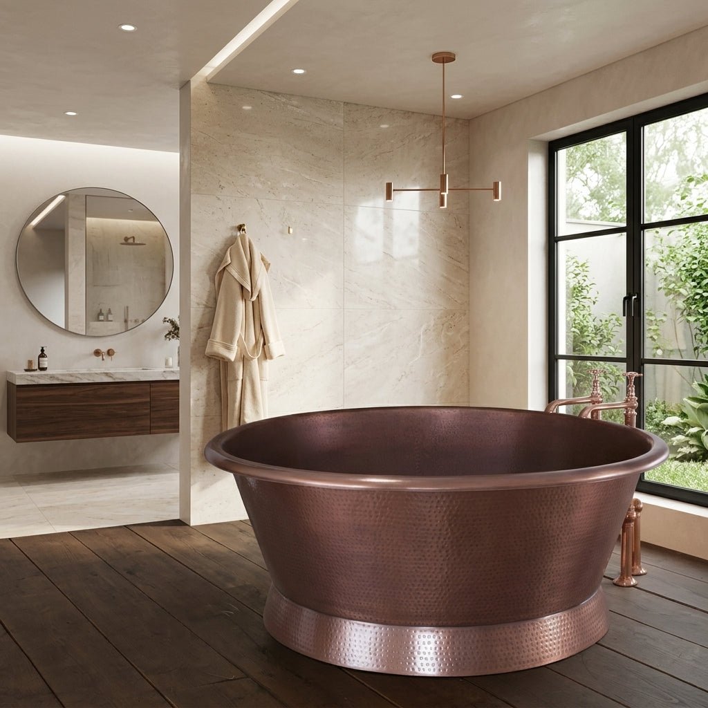 Hurlingham Baignoire Hammered Copper Freestanding Bath in Copper