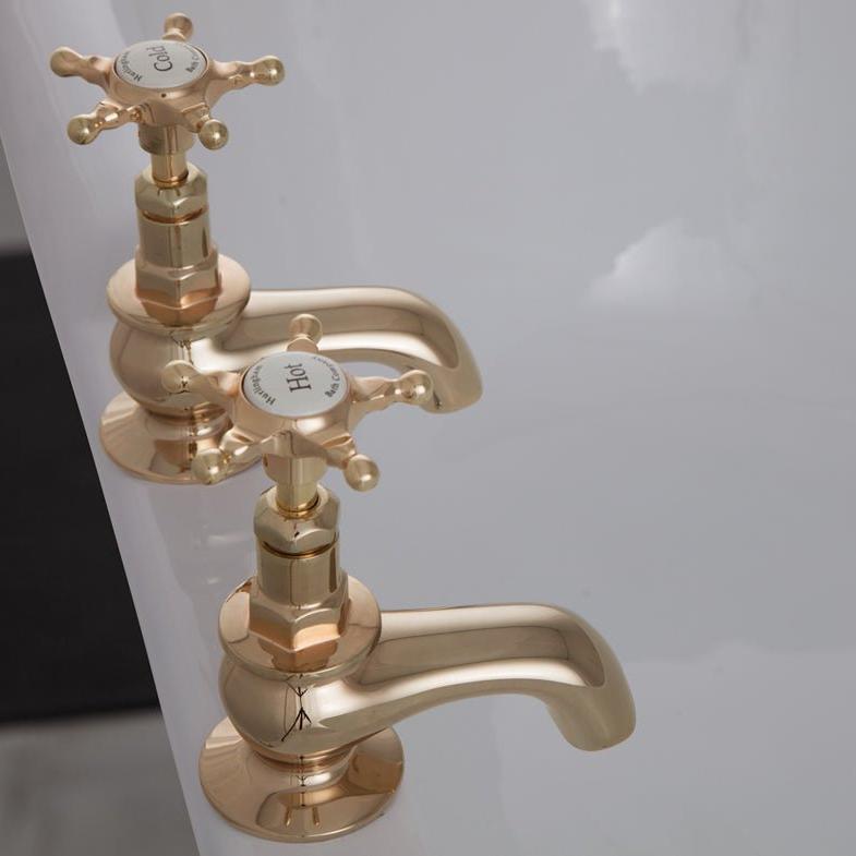 Hurlingham Pair Of Deck Mounted Bath Taps - Ice Cold Spice | Brass 157H mm