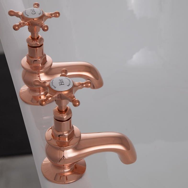 Hurlingham Pair Of Deck Mounted Bath Taps - Ice Cold Spice | Copper 157H mm