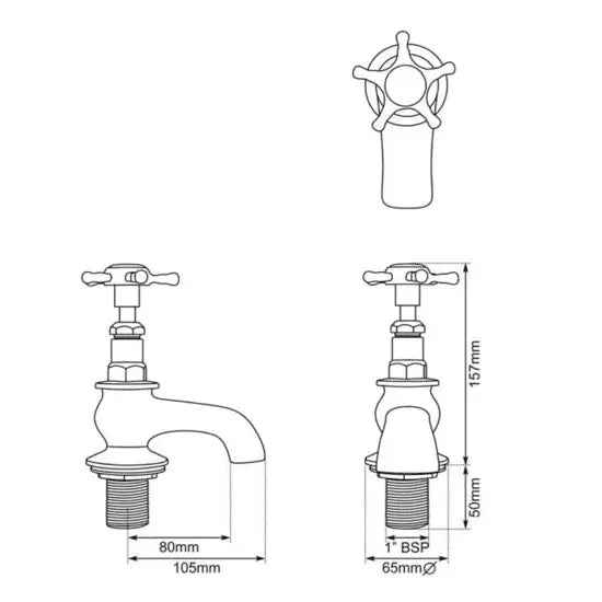 Hurlingham Pair Of Deck Mounted Bath Taps - Ice Cold Spice | Brass 157H mm