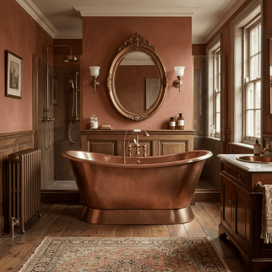 Hurlingham Baths Hammered Copper Bateau Freestanding Bath in Copper
