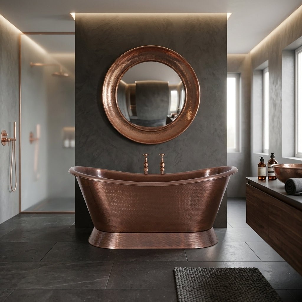 Hurlingham Baths Hammered Copper Bateau Freestanding Bath in Copper