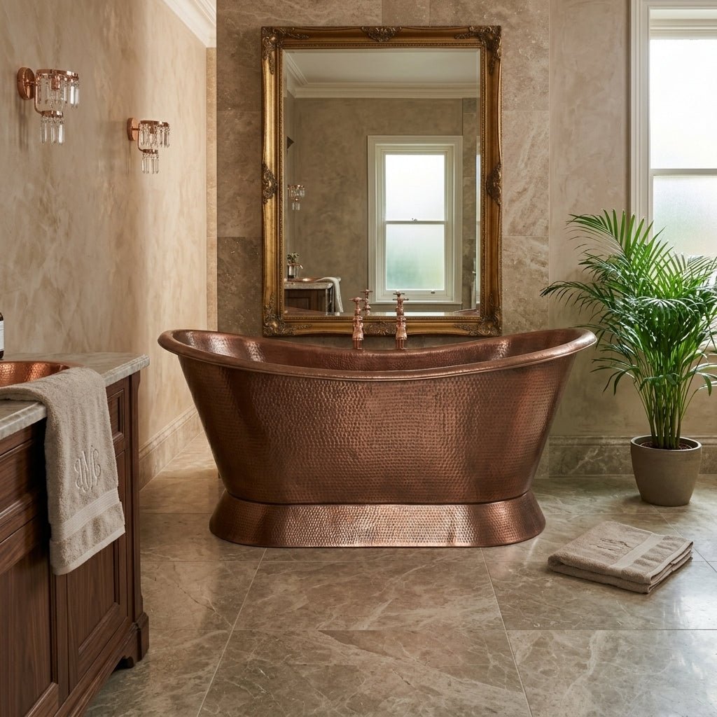 Hurlingham Baths Hammered Copper Bateau Freestanding Bath in Copper