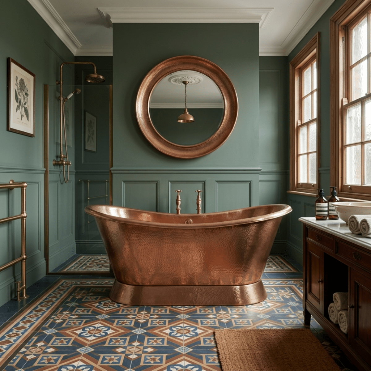 Hurlingham Baths Hammered Copper Bateau Freestanding Bath in Copper