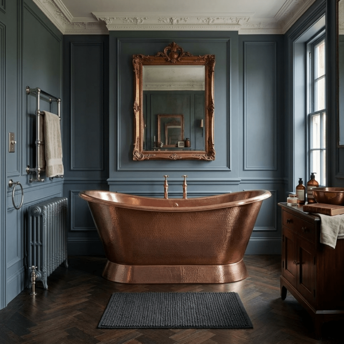Hurlingham Baths Hammered Copper Bateau Freestanding Bath in Copper