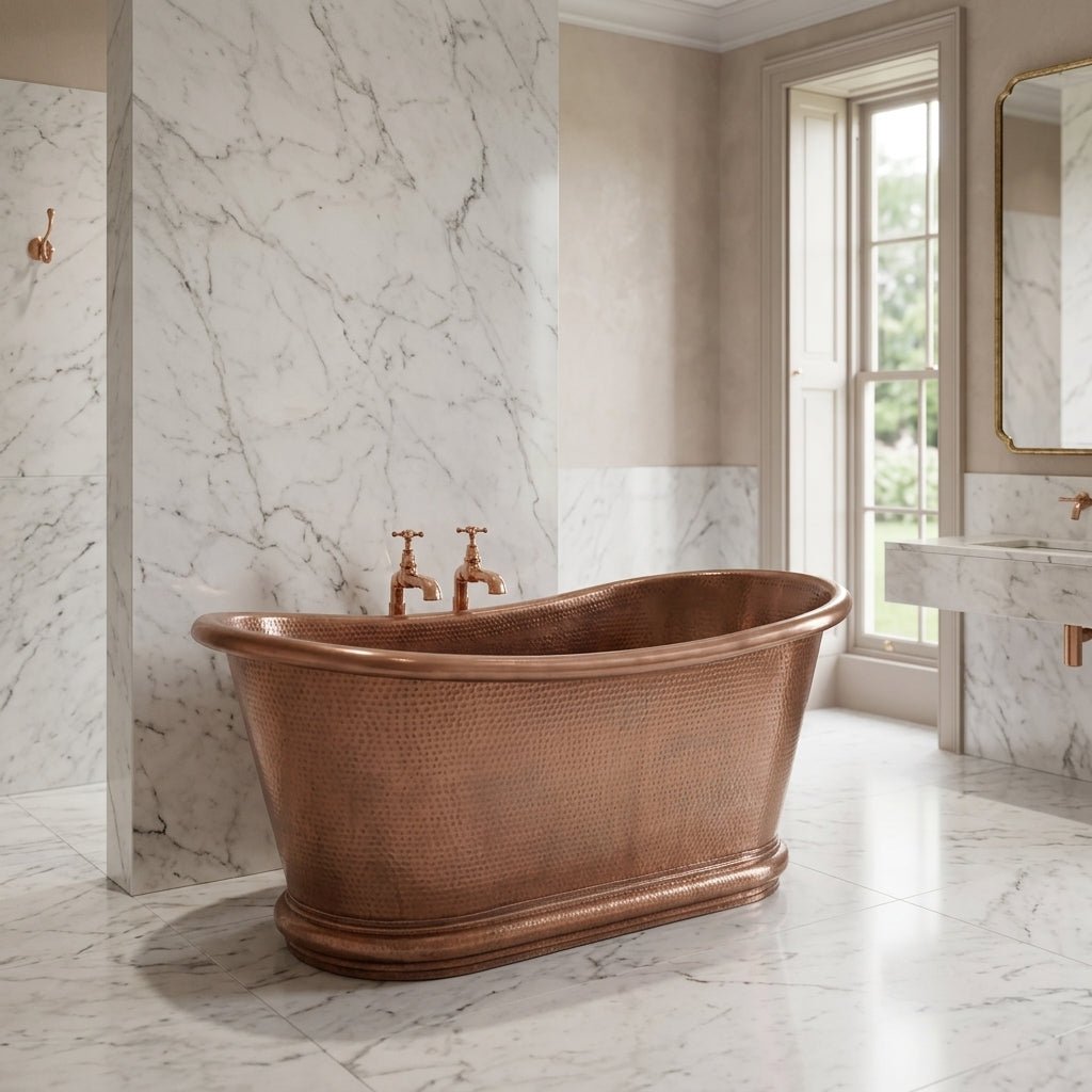 Hurlingham Baths Hammered Copper Bulle Freestanding Bath in Copper