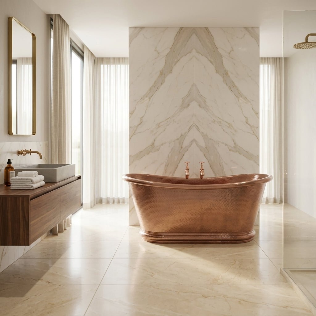 Hurlingham Baths Hammered Copper Bulle Freestanding Bath in Copper