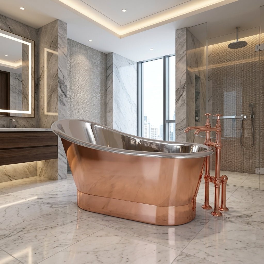 Hurlingham Bijou with Nickel Interior Freestanding Bath in Copper