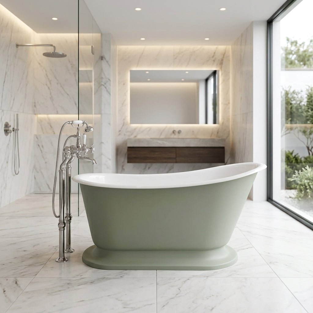 Hurlingham Cameo Cast Iron Bath in Farrow & Ball Mizzle