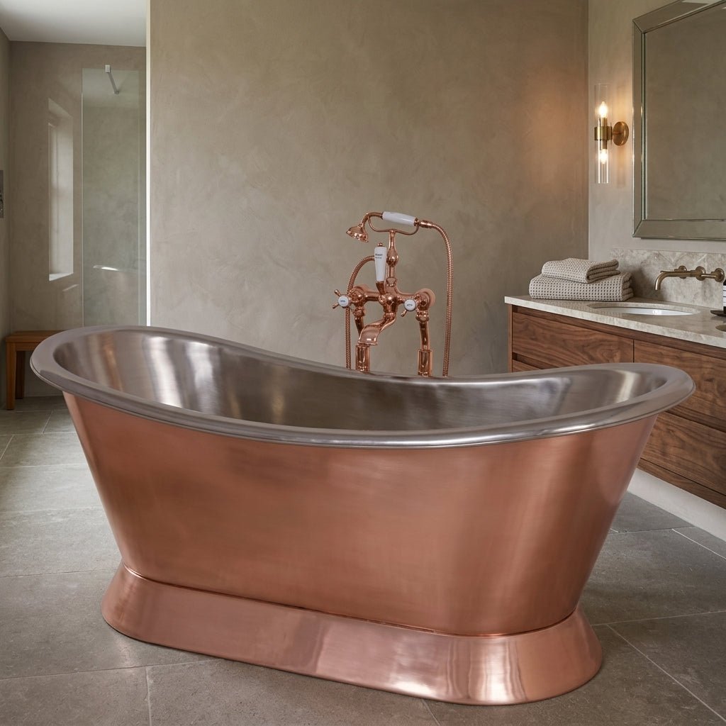Hurlingham Copper Bateau with Nickel Interior Freestanding Bath in Copper