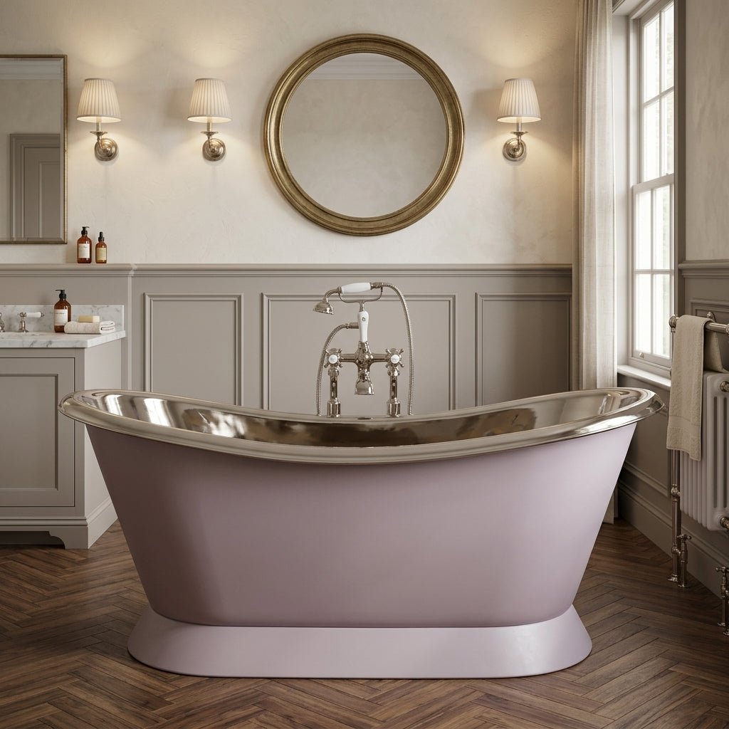 Hurlingham Copper Bateau with Nickel Interior Freestanding Bath in Robersons Silver Blush