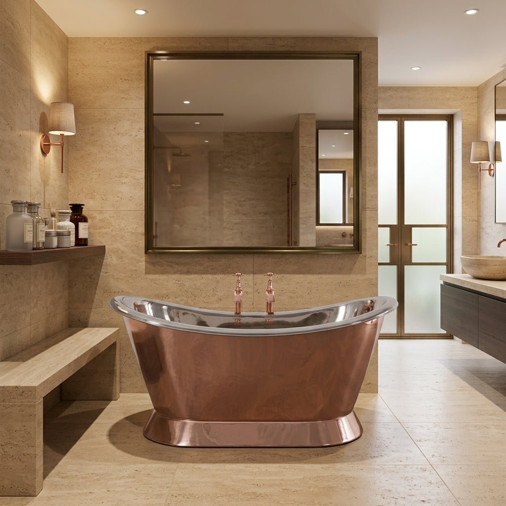 Hurlingham Copper Bateau with Nickel Interior Freestanding Bath in Robersons Silver Blush