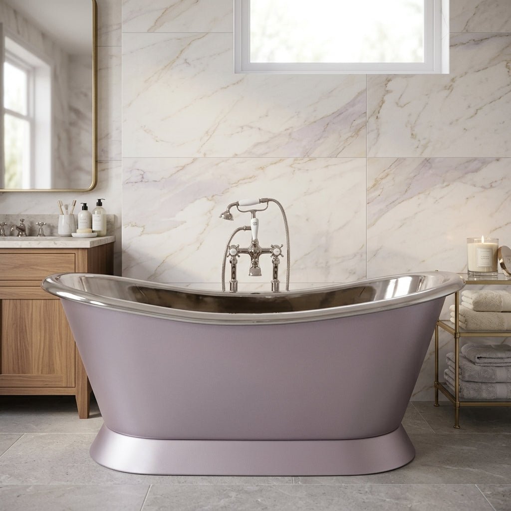 Hurlingham Copper Bateau with Nickel Interior Freestanding Bath in Robersons Silver Blush