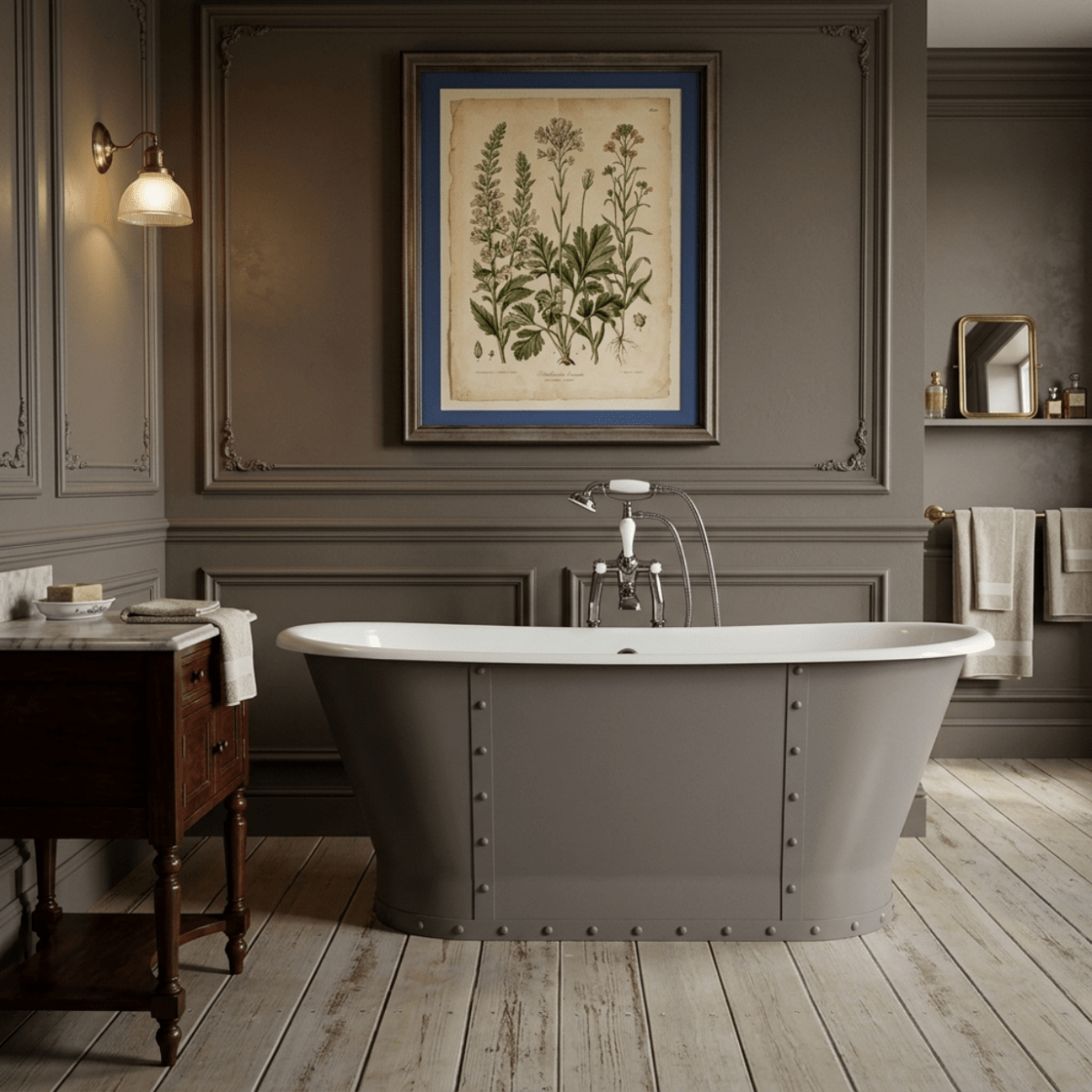 Hurlingham Drayton Cast Iron Bath in Farrow & Ball Lamp Room Gray