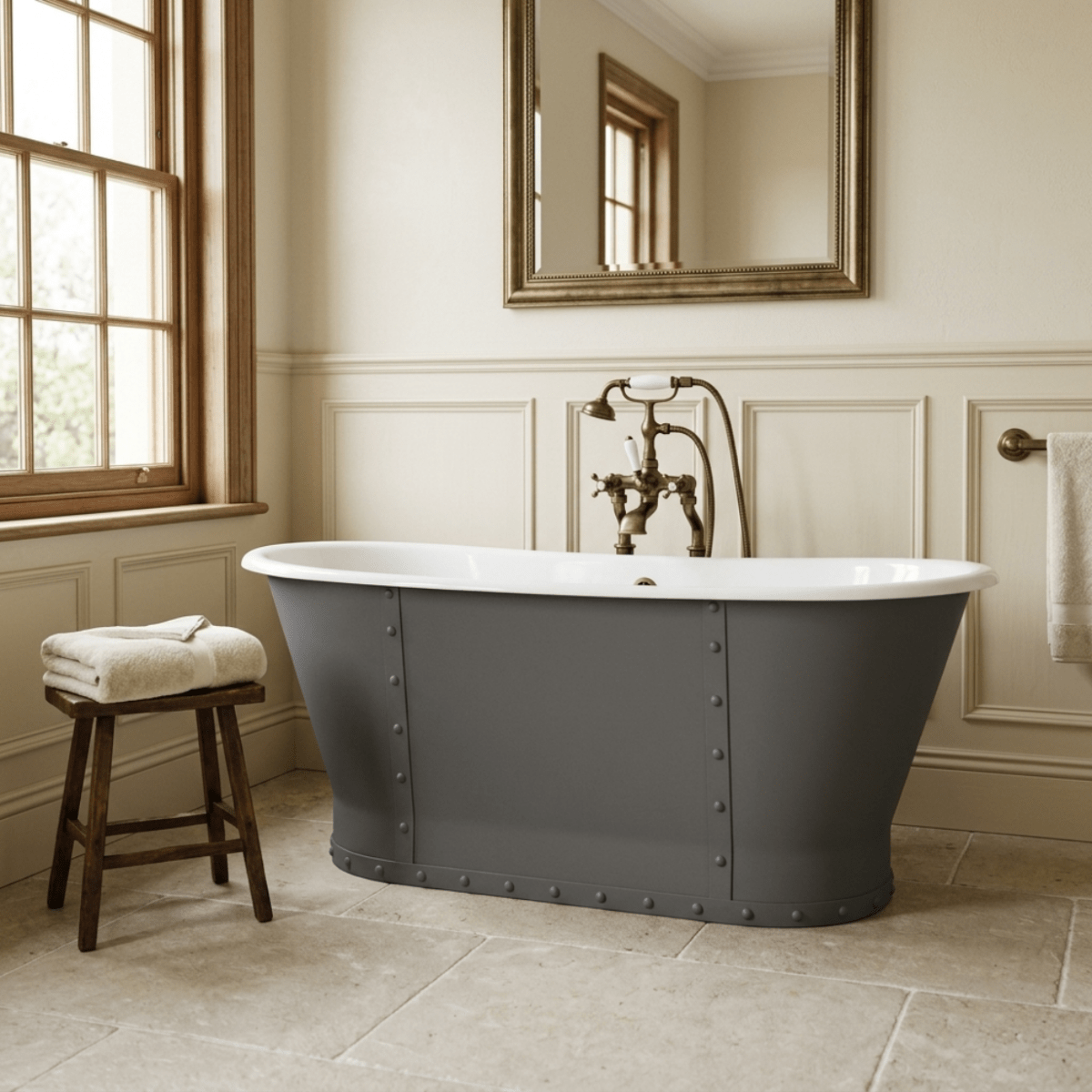 Hurlingham Drayton Cast Iron Bath in Farrow & Ball Lamp Room Gray