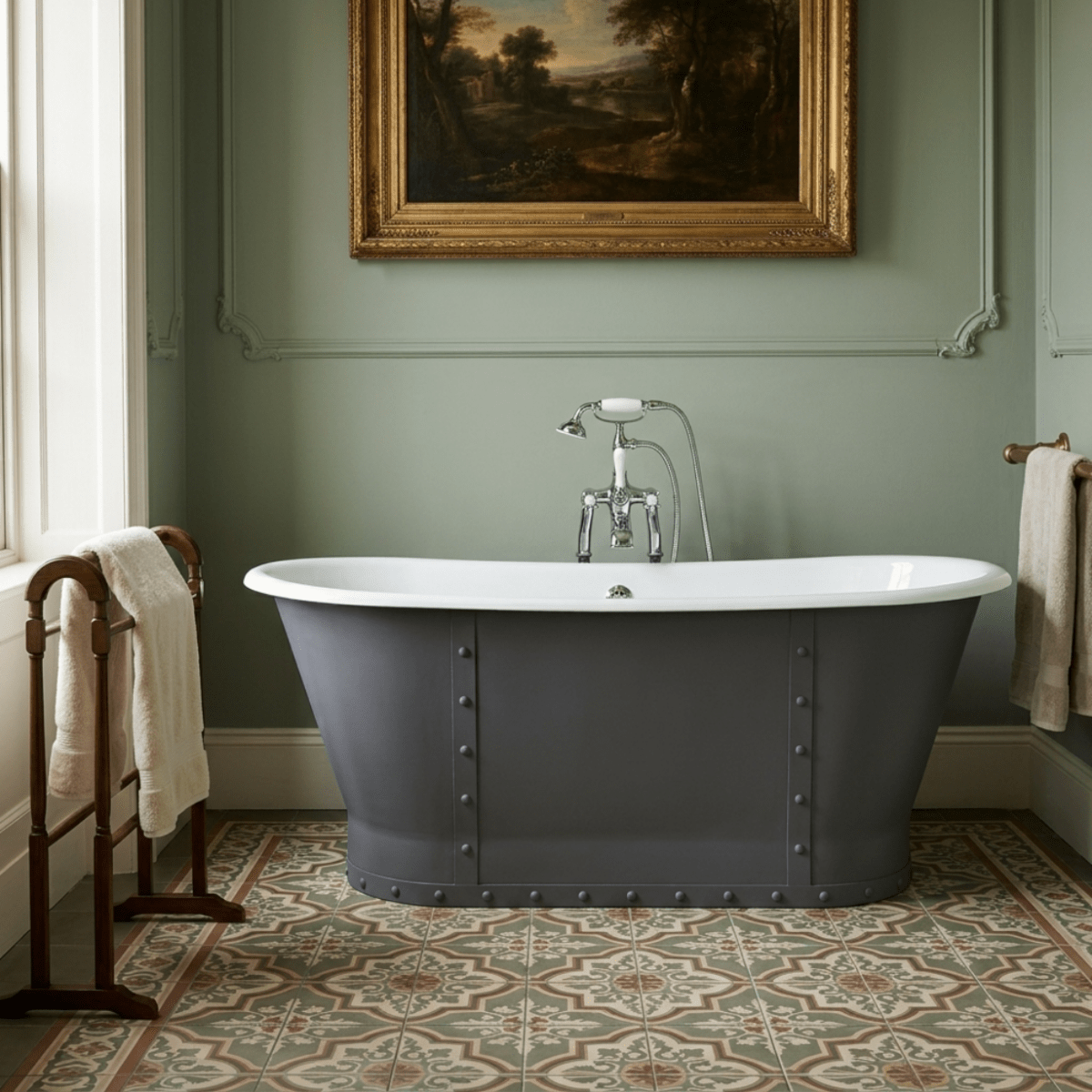 Hurlingham Drayton Cast Iron Bath in Farrow & Ball Lamp Room Gray
