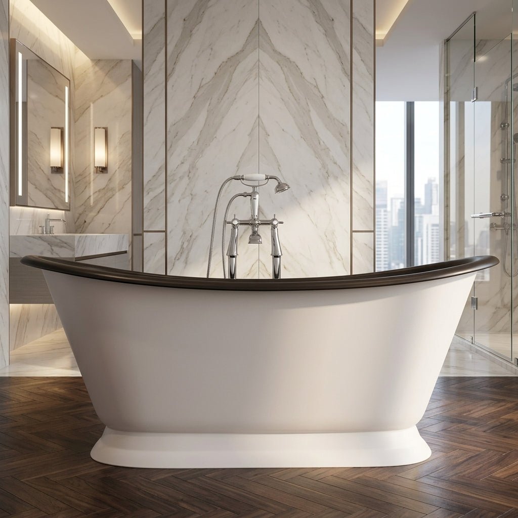 Hurlingham Galleon Cast Iron Bath in Clunch with Leather Rim in Clunch with Leather Rim