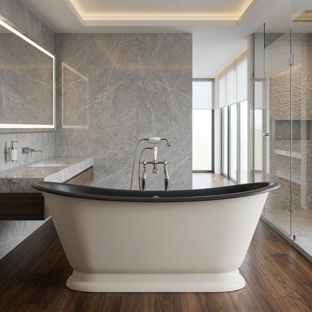 Hurlingham Galleon Cast Iron Bath in Clunch with Leather Rim in Clunch with Leather Rim