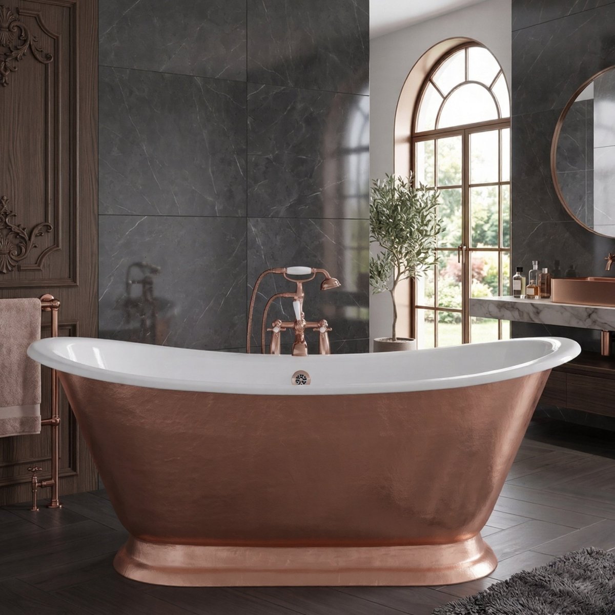 Hurlingham Galleon Cast Iron Bath in Copper Leaf Smoothed in Copper Leaf Smoothed