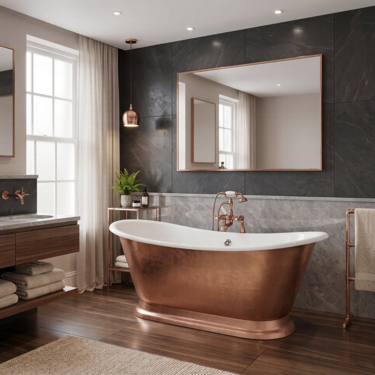 Hurlingham Galleon Cast Iron Bath in Copper Leaf Smoothed in Copper Leaf Smoothed