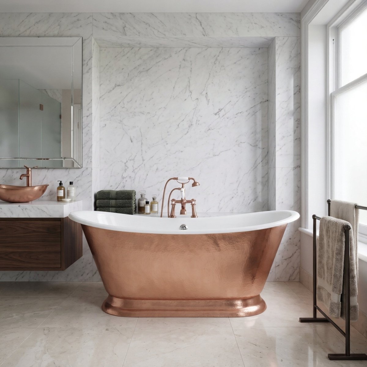 Hurlingham Galleon Cast Iron Bath in Copper Leaf Smoothed in Copper Leaf Smoothed