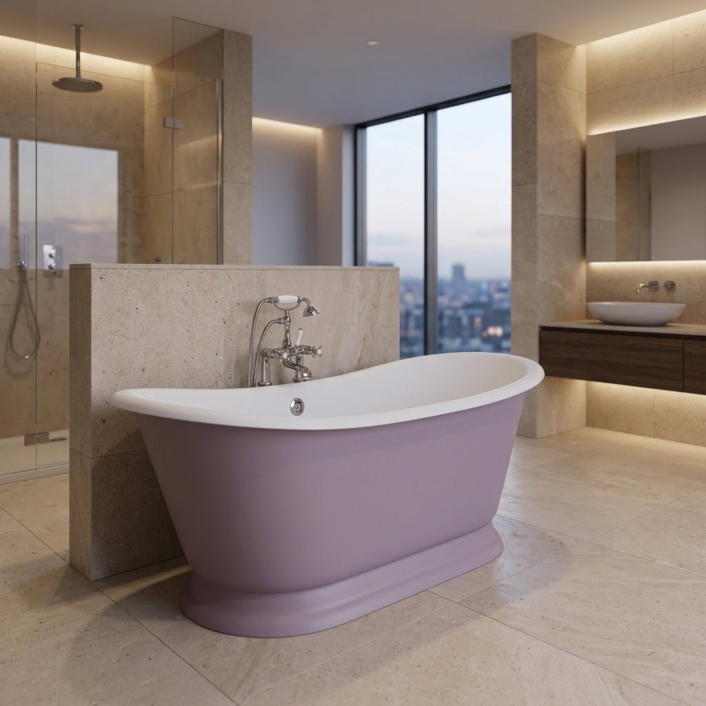 Hurlingham Galleon Cast Iron Bath in Farrow and Ball Brassica in Farrow and Ball Brassica