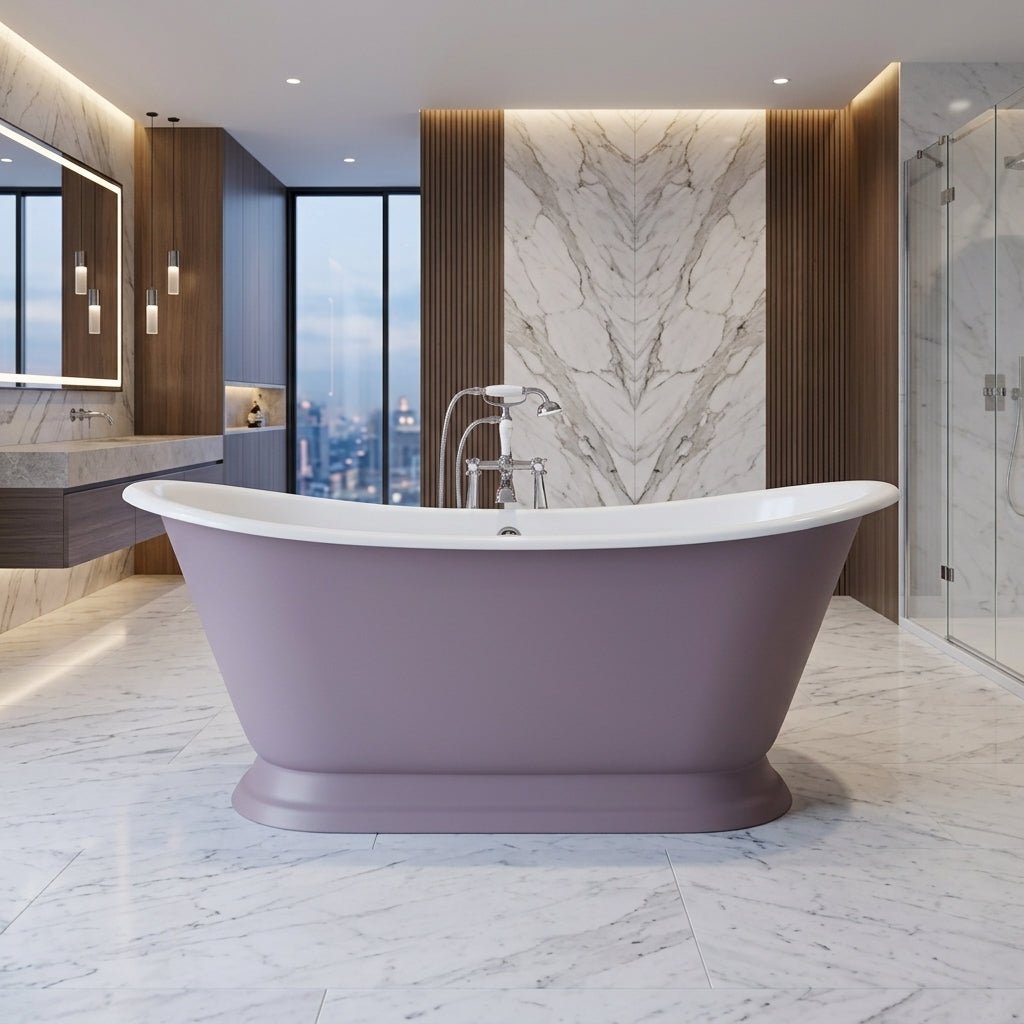 Hurlingham Galleon Cast Iron Bath in Farrow and Ball Brassica in Farrow and Ball Brassica