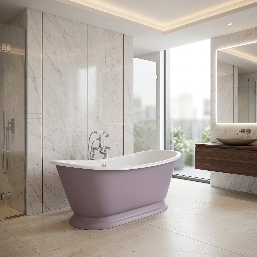 Hurlingham Galleon Cast Iron Bath in Farrow and Ball Brassica in Farrow and Ball Brassica