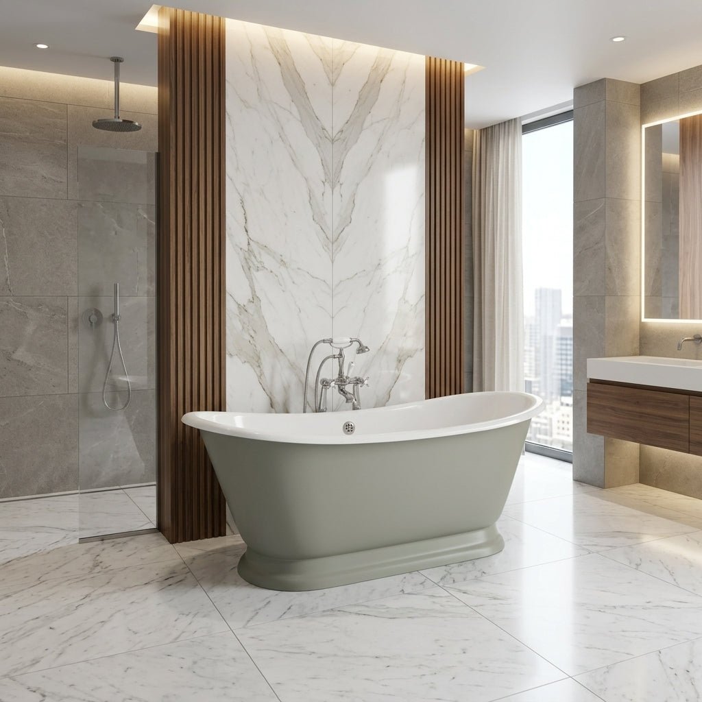 Hurlingham Galleon Cast Iron Bath in Farrow and Ball French Grey in Farrow and Ball French Grey