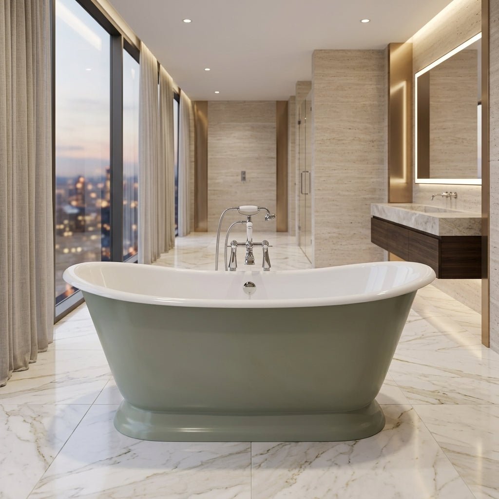 Hurlingham Galleon Cast Iron Bath in Farrow and Ball French Grey in Farrow and Ball French Grey