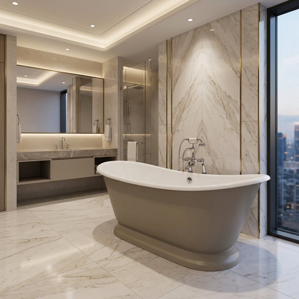 Hurlingham Galleon Cast Iron Bath in Farrow and Ball Hardwick White in Farrow and Ball Hardwick White