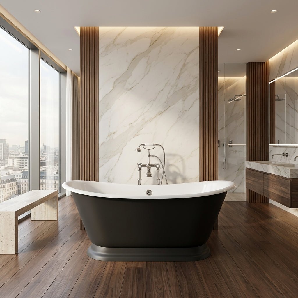 Hurlingham Galleon Cast Iron Bath in Farrow & Ball Steel Grey in Farrow & Ball Steel Grey