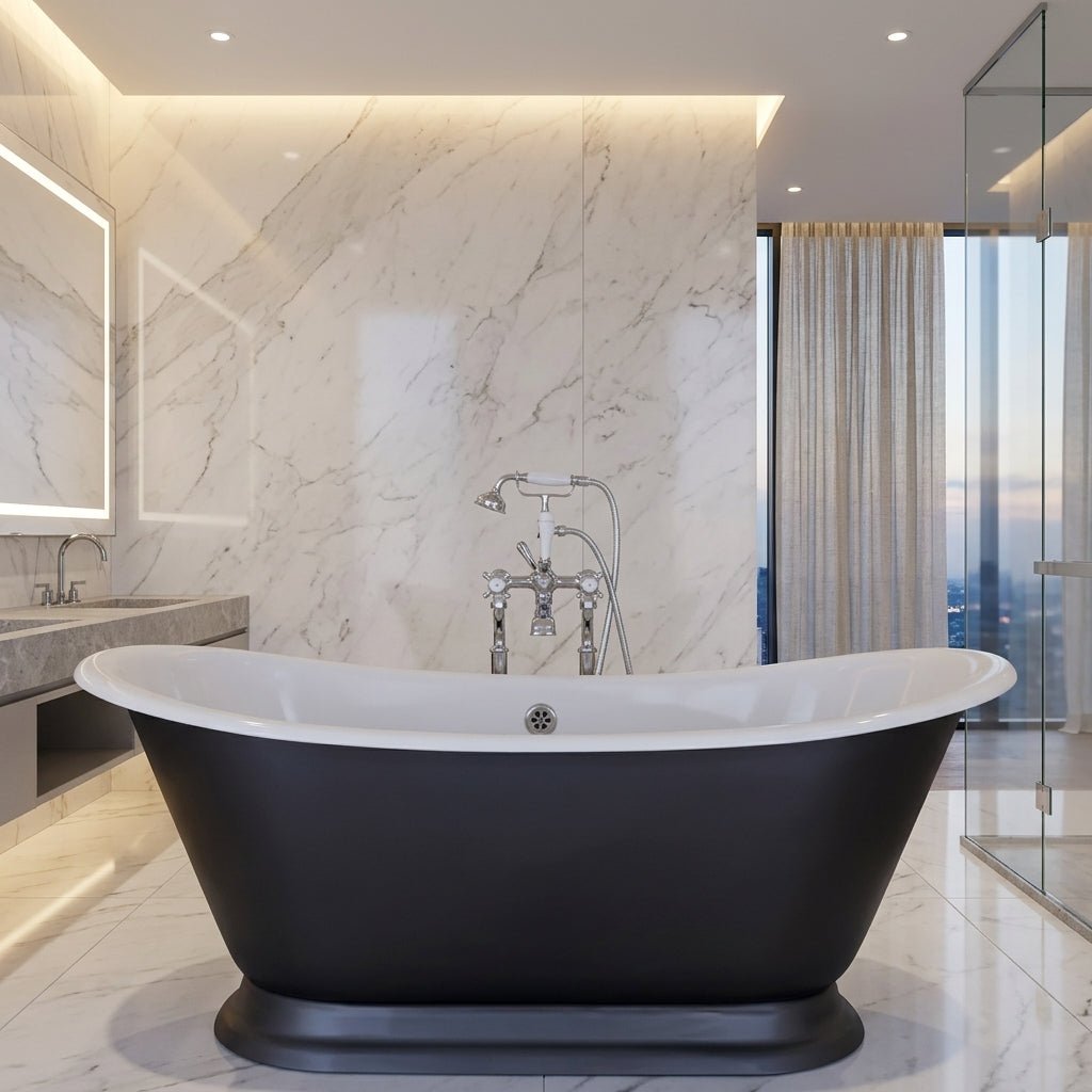 Hurlingham Galleon Cast Iron Bath in Farrow & Ball Steel Grey in Farrow & Ball Steel Grey