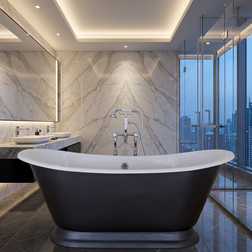 Hurlingham Galleon Cast Iron Bath in Farrow & Ball Steel Grey in Farrow & Ball Steel Grey