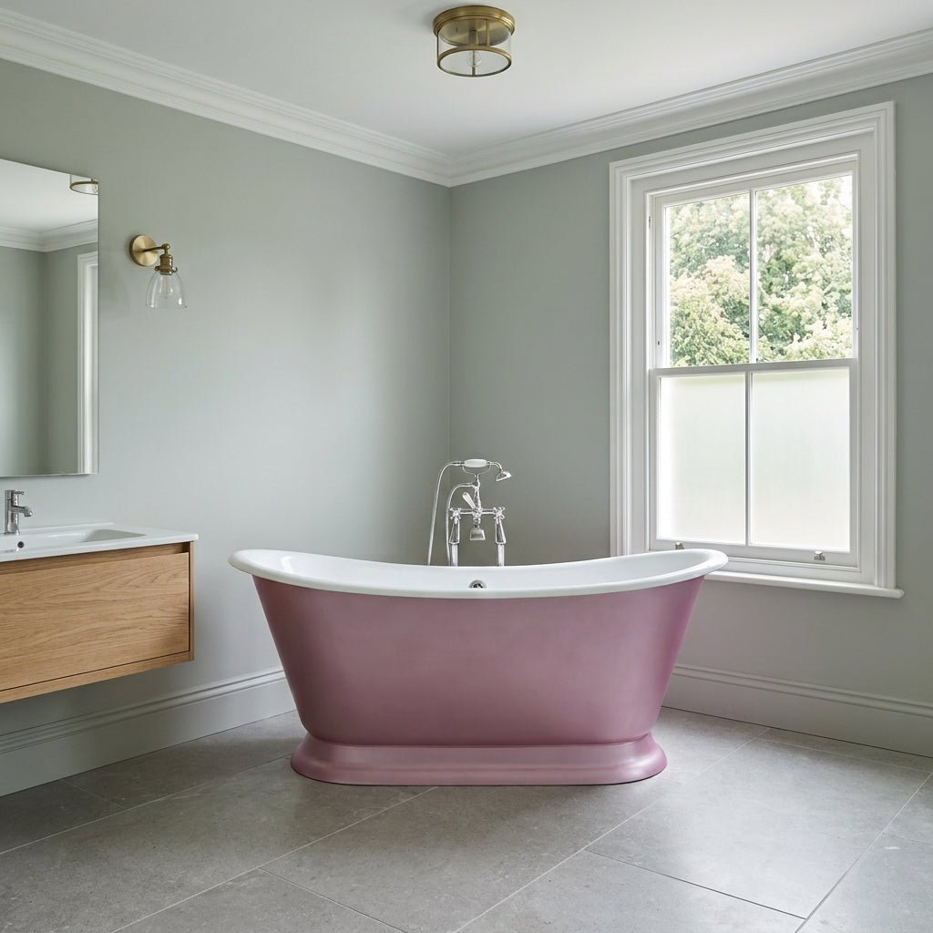 Hurlingham Galleon Cast Iron Bath in Pink Leaf Hand Gilded in Pink Leaf Hand Glided
