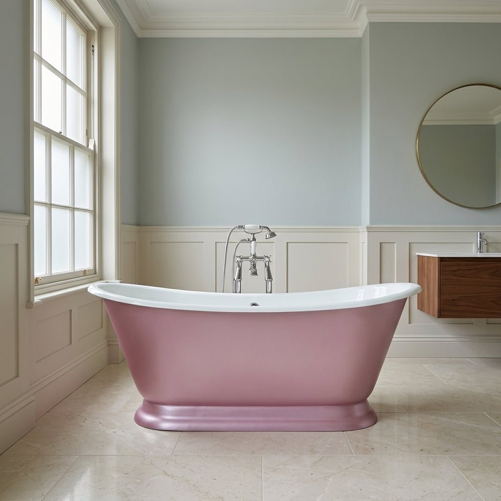 Hurlingham Galleon Cast Iron Bath in Pink Leaf Hand Gilded in Pink Leaf Hand Glided