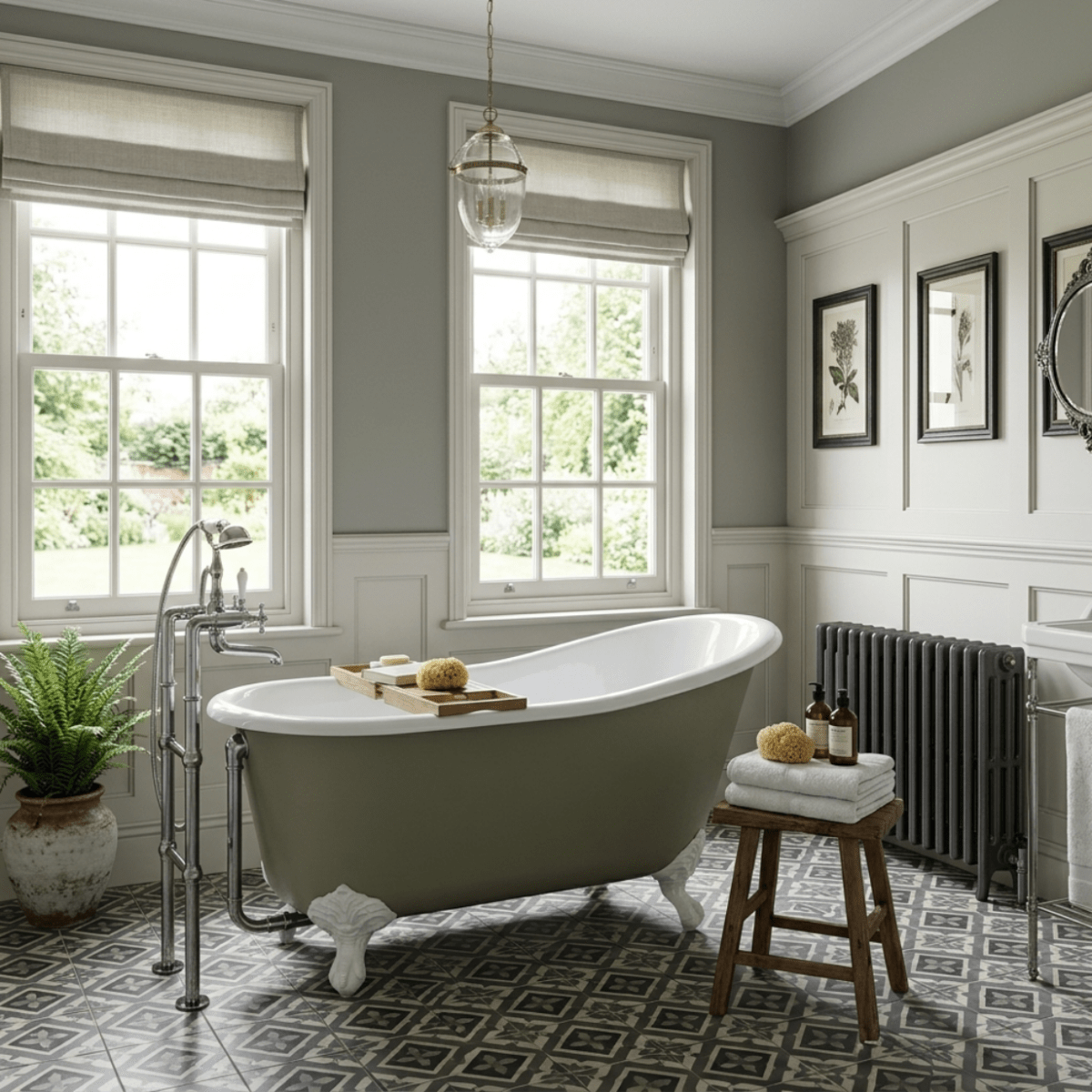 Hurlingham Shelley Cast Iron Bath in Farrow & Ball Blue Gray