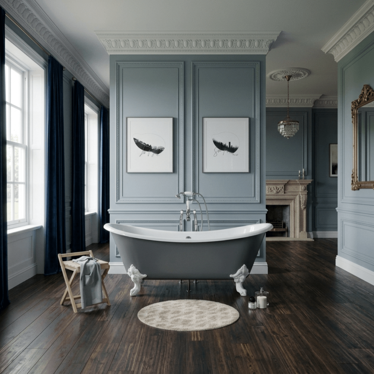 Hurlingham Tebb Cast Iron Bath in Farrow & Ball Plummett