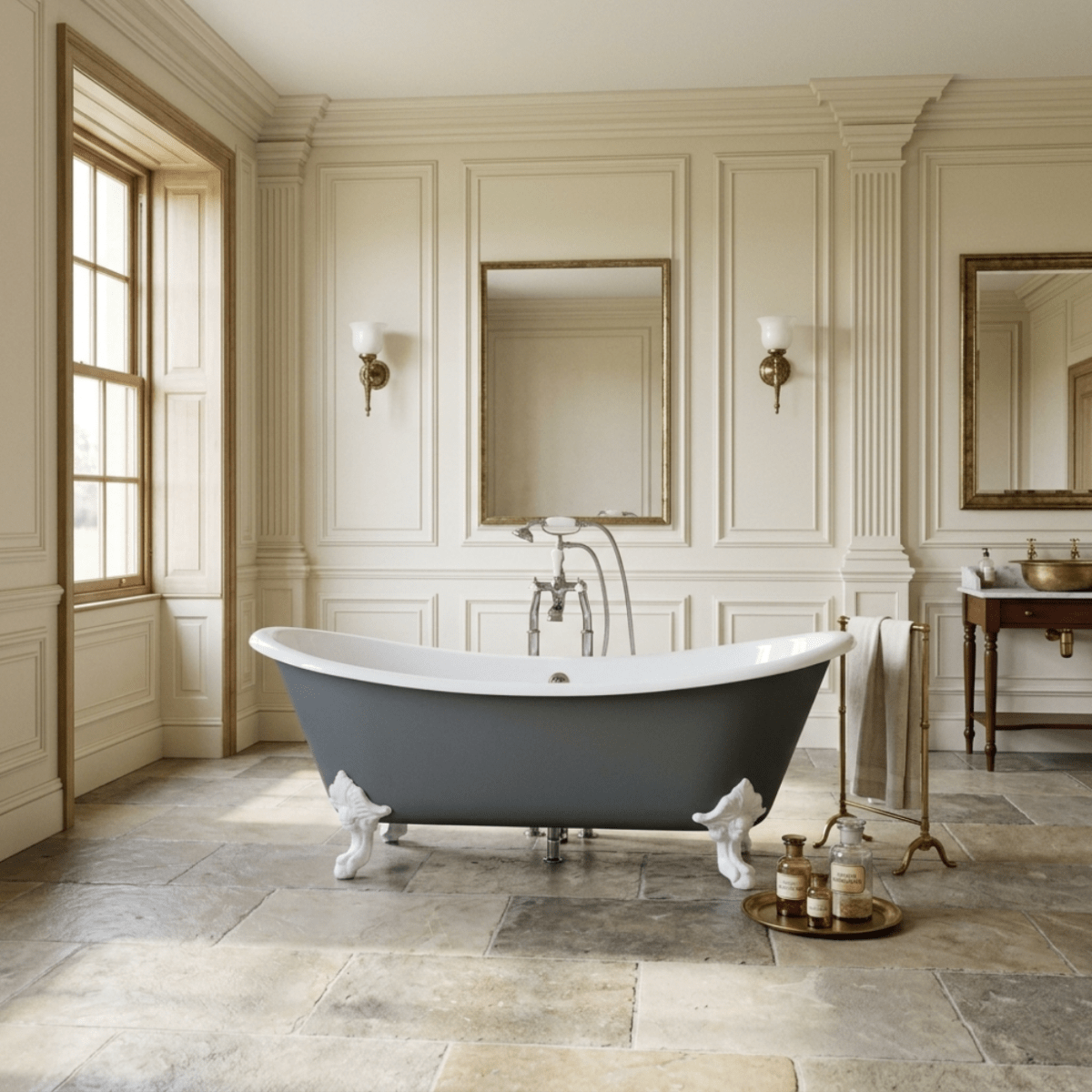 Hurlingham Tebb Cast Iron Bath in Farrow & Ball Plummett