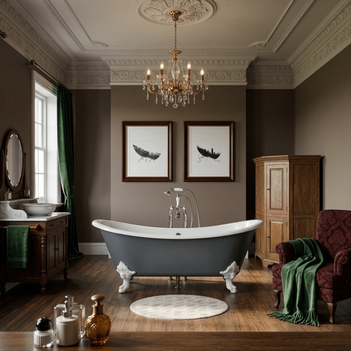 Hurlingham Tebb Cast Iron Bath in Farrow & Ball Plummett