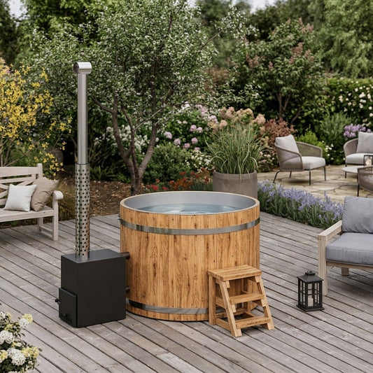Ice Cold Spice Empress Stainless Steel Wooden Wood-Fired Outdoor Hot Tub (3-4 People) | CUSTOM MADE in
