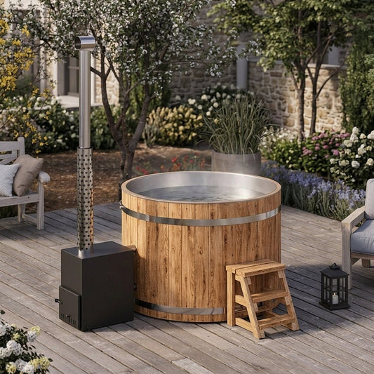 Ice Cold Spice Empress Stainless Steel Wooden Wood-Fired Outdoor Hot Tub (6-8 People) | CUSTOM MADE in