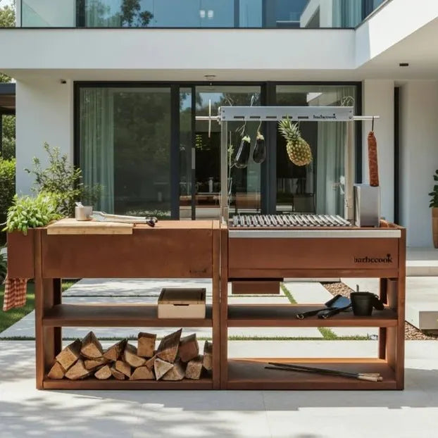 Barbecook Pedro Asado in Corten and Workstation - outdoor grill - Ice Cold Spice | Corten and Stainless Steel