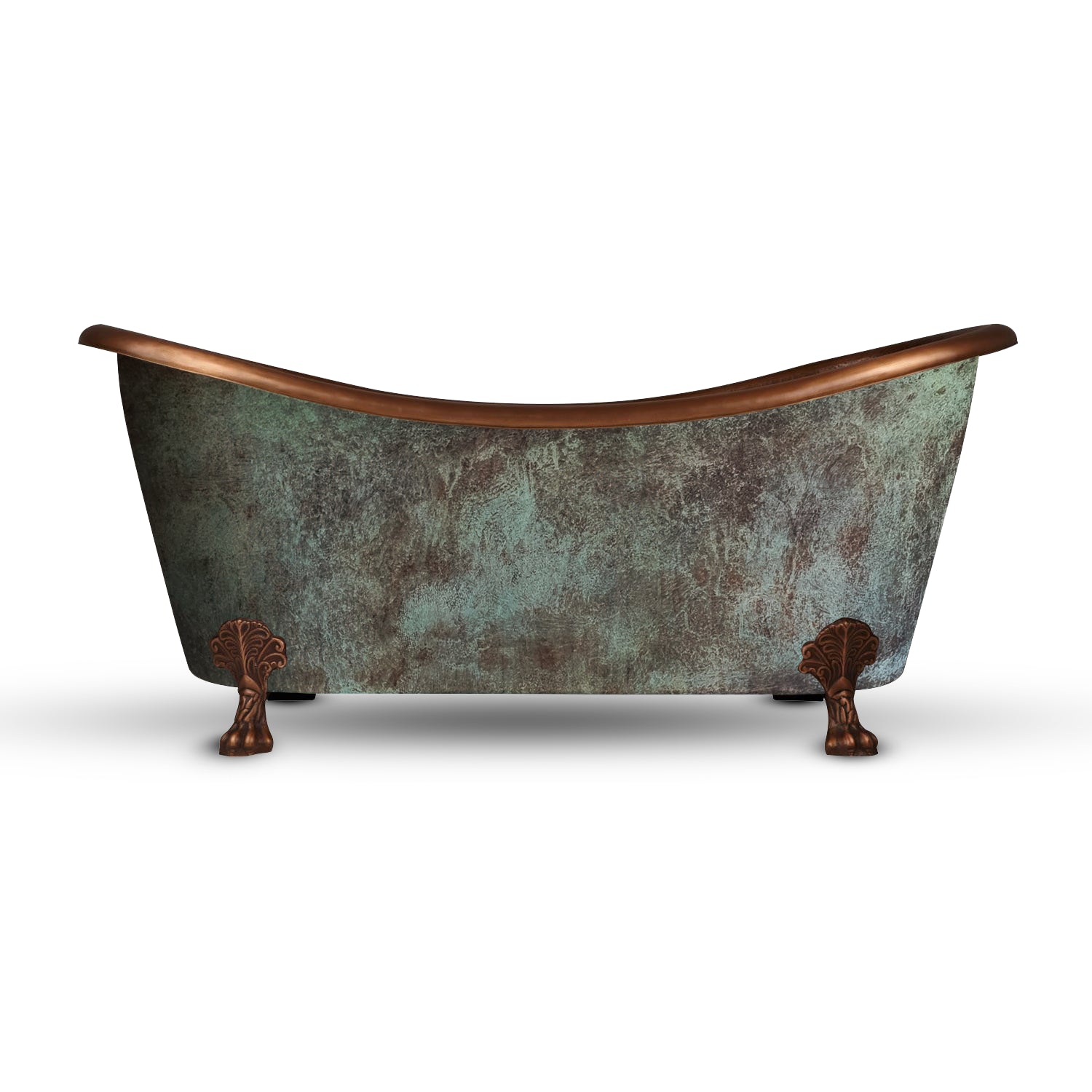 Coppersmith Creations Copper Freestanding Clawfoot Bathtub Green/Brown Patina Exterior Antique Copper Interior