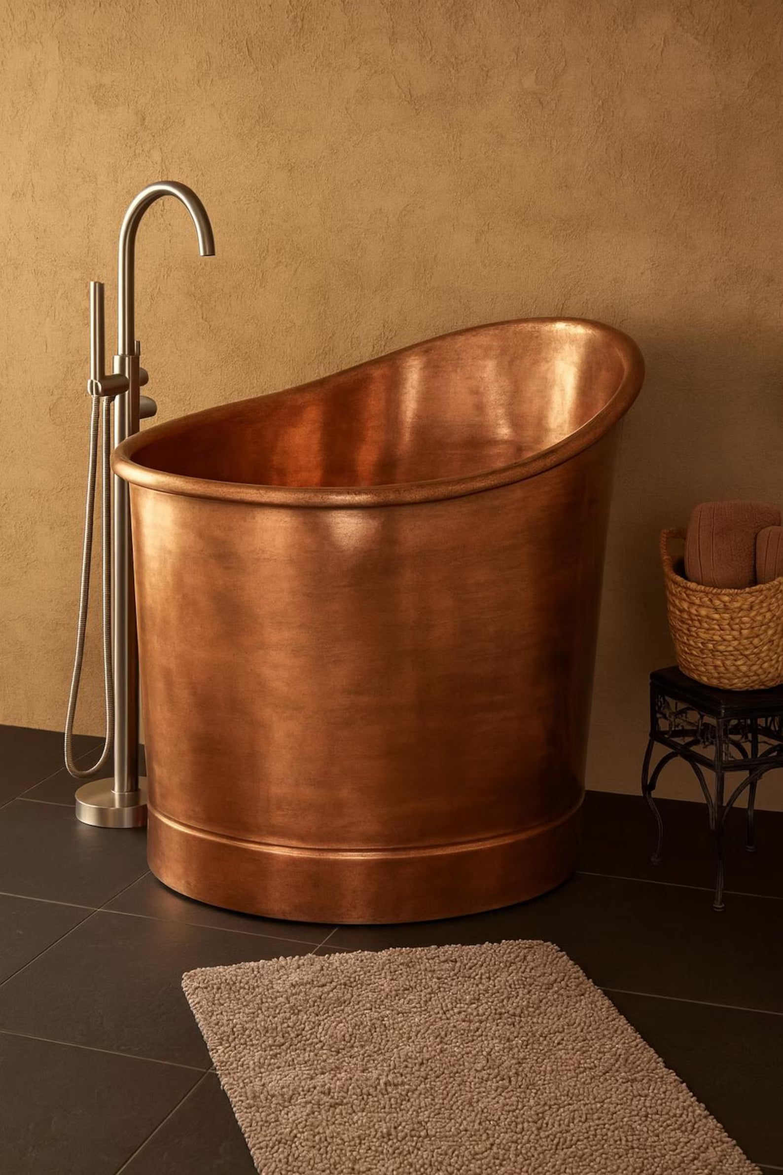 Coppersmith Creations Copper Freestanding Bathtub Antique Finish Japanese Style 39-Inch Round