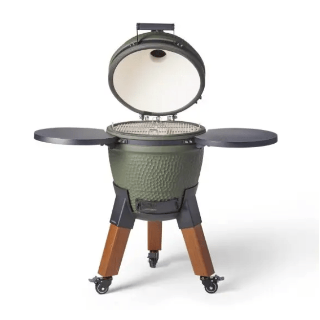 Moddern Kamado Complete Metal BBQ Set - outdoor grill - Ice Cold Spice | Olive Green and Wood - Look (Legs)
