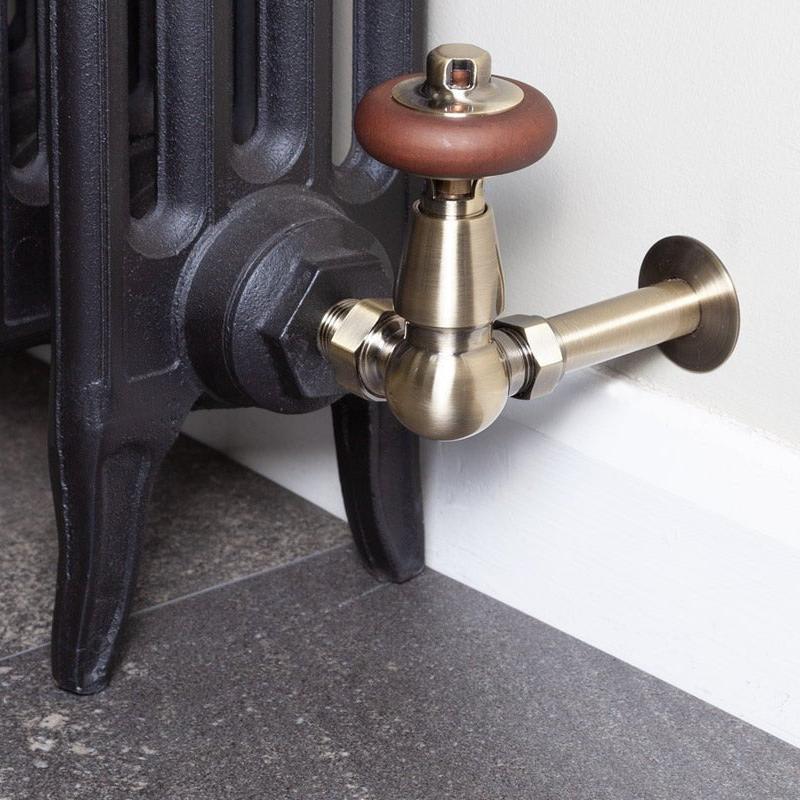 Carron Kingsgrove 15mm Inlet Corner Thermostatic Radiator Valve - valves - Ice Cold Spice | Lacquered Antique Brass 15mm