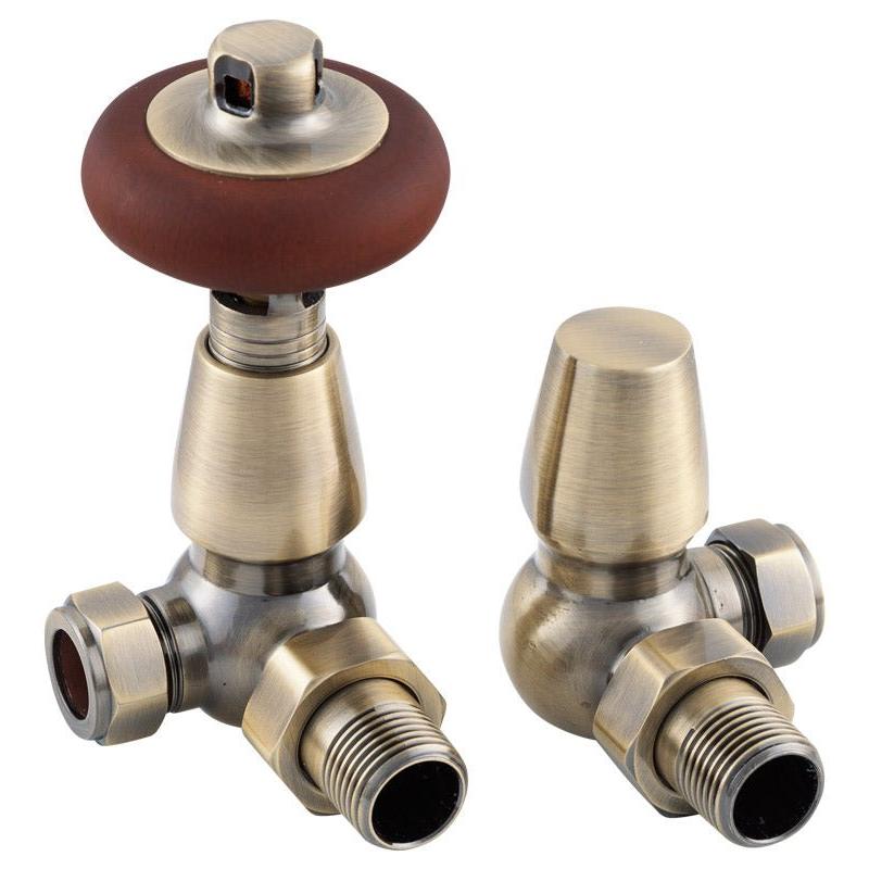 Carron Kingsgrove 15mm Inlet Corner Thermostatic Radiator Valve - valves - Ice Cold Spice | Lacquered Antique Brass 15mm